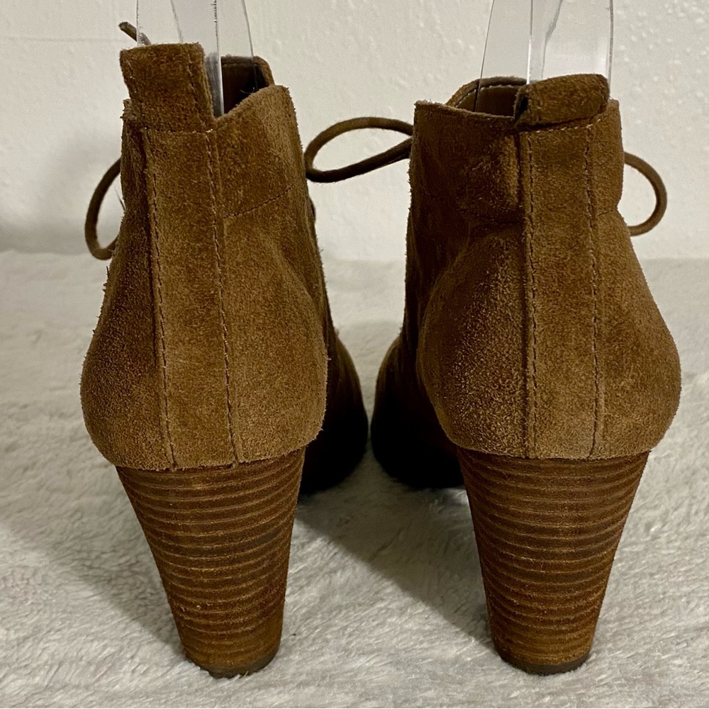 Lucky Brand Unitas Brown Suede Ankle Boots Women’s Size 8M Lace-Up Stacked Heel - Picture 5 of 12